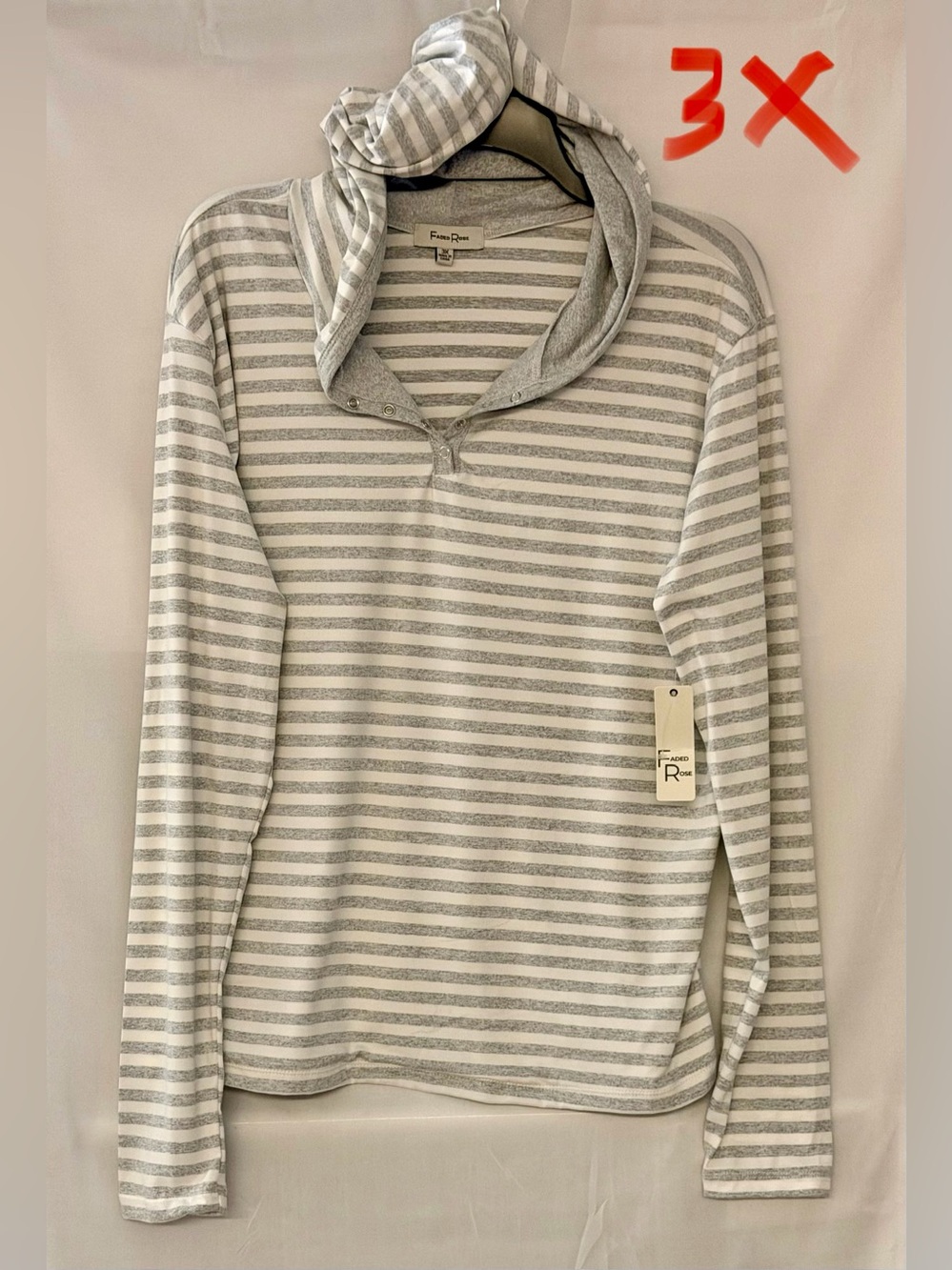 Stripe Cowl Neck Pullover Sweater - Gray & White
